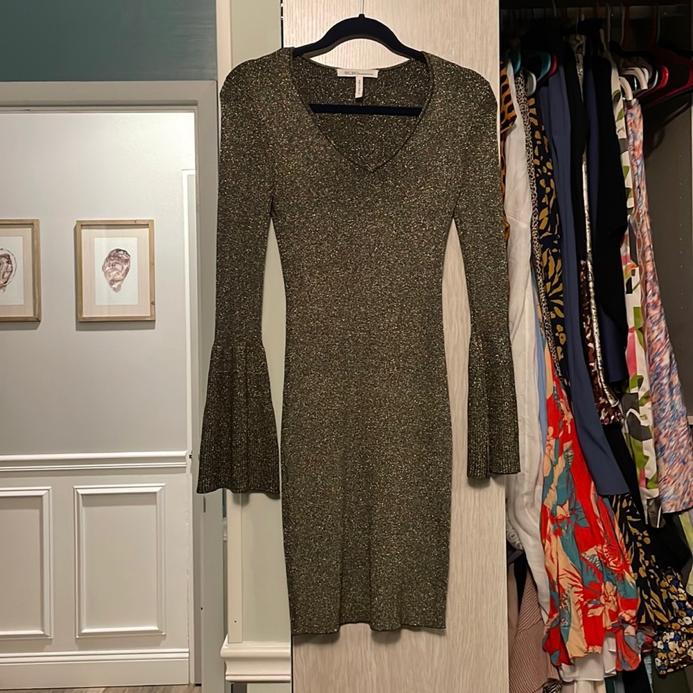 BCBG gold cocktail dress